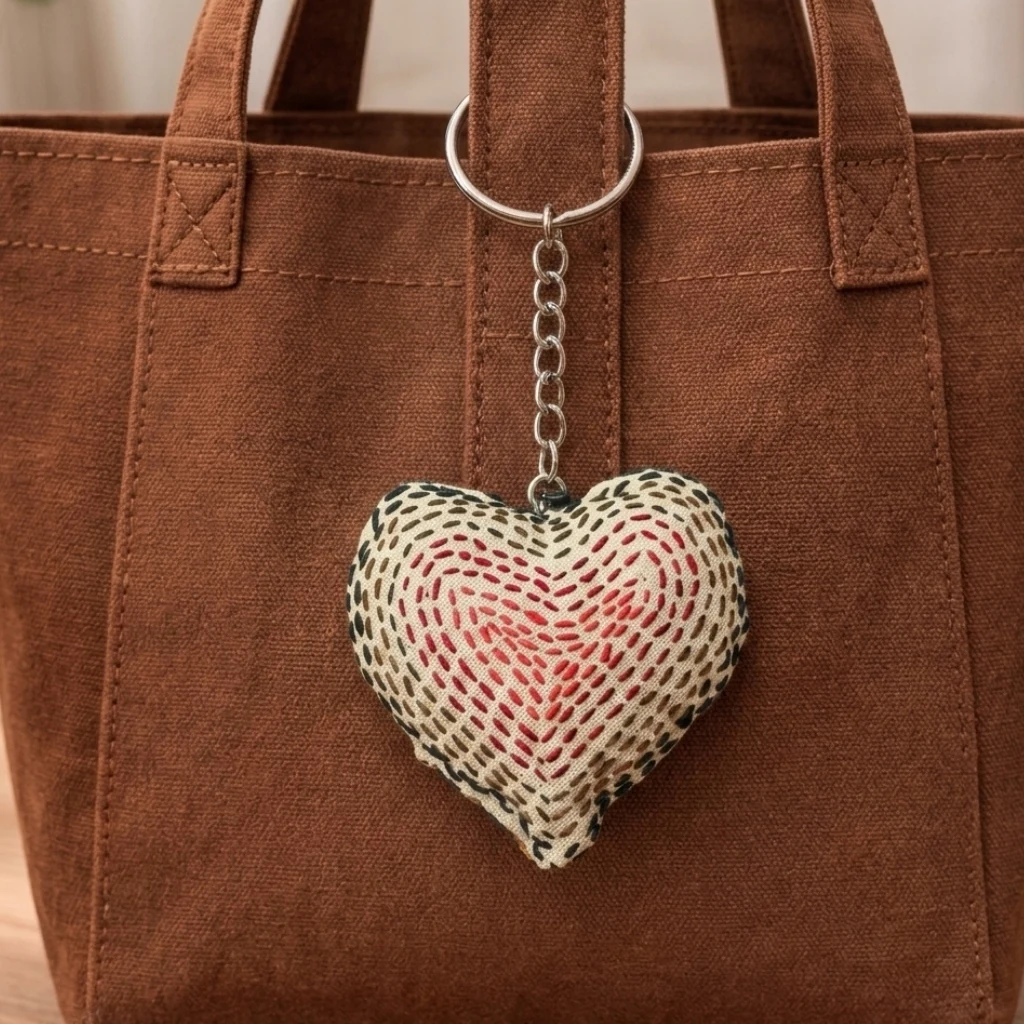 Hriday - Kantha Stich Heart Keychain 