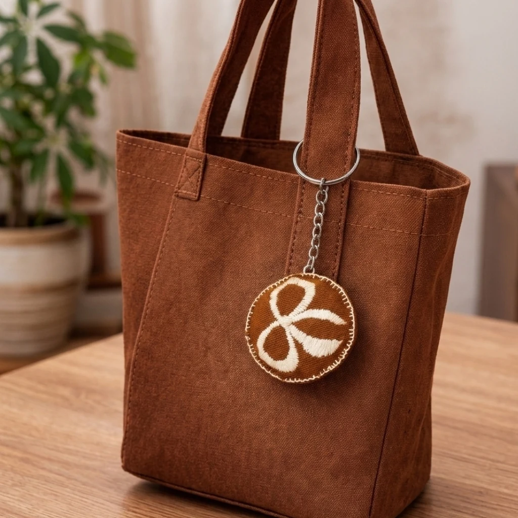 White Bow Fabric Keychain