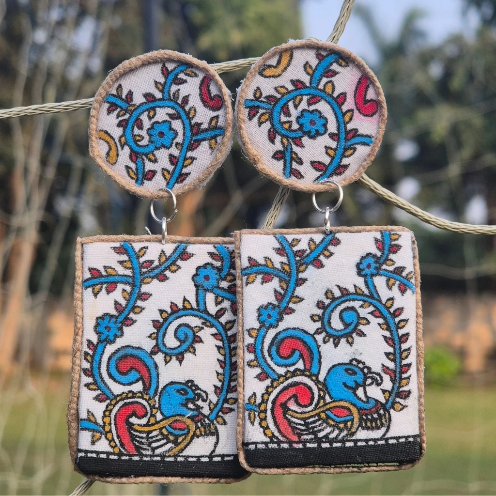 Pakshi- Kalamkari painted fabric earrings 