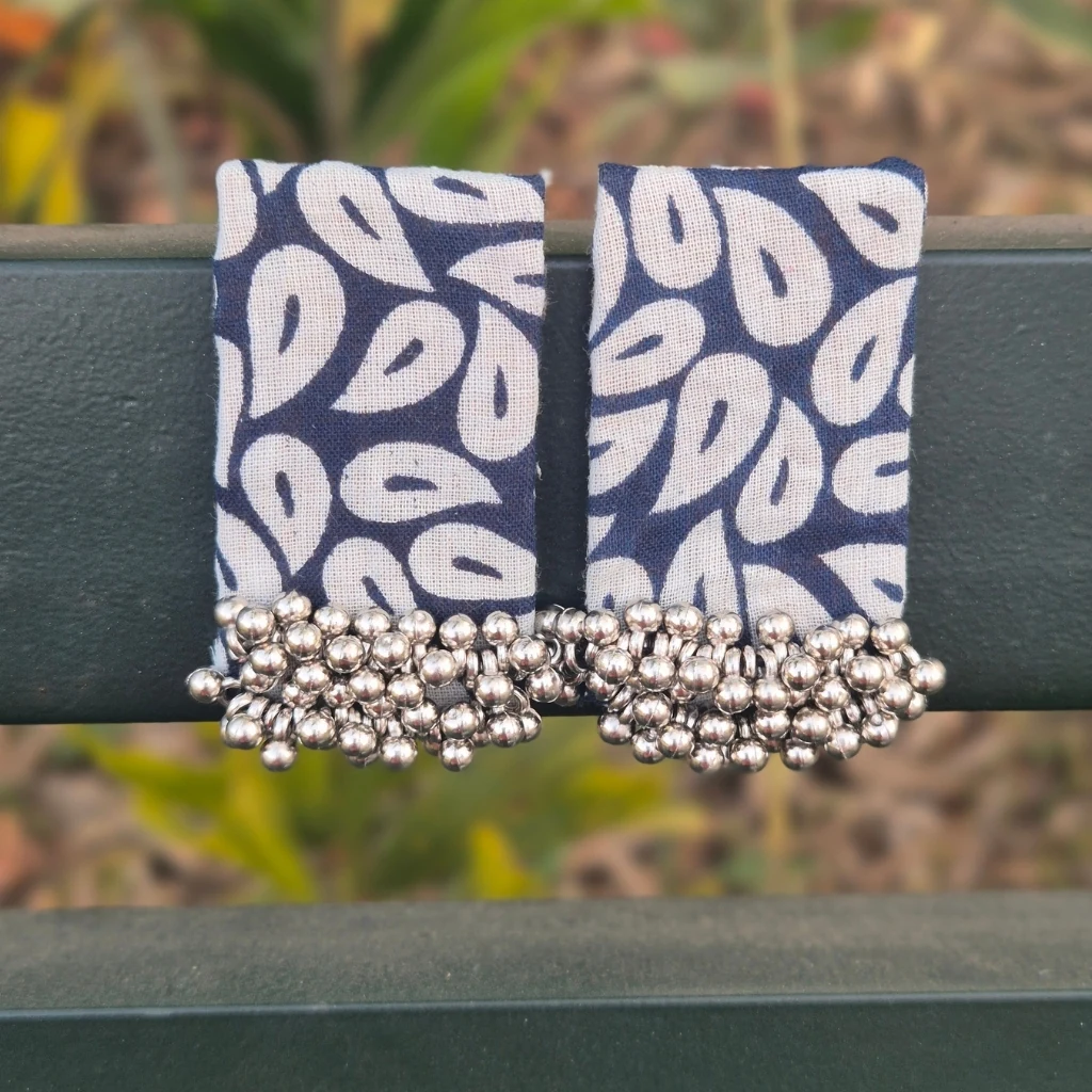 Blue and White fabric earrings 