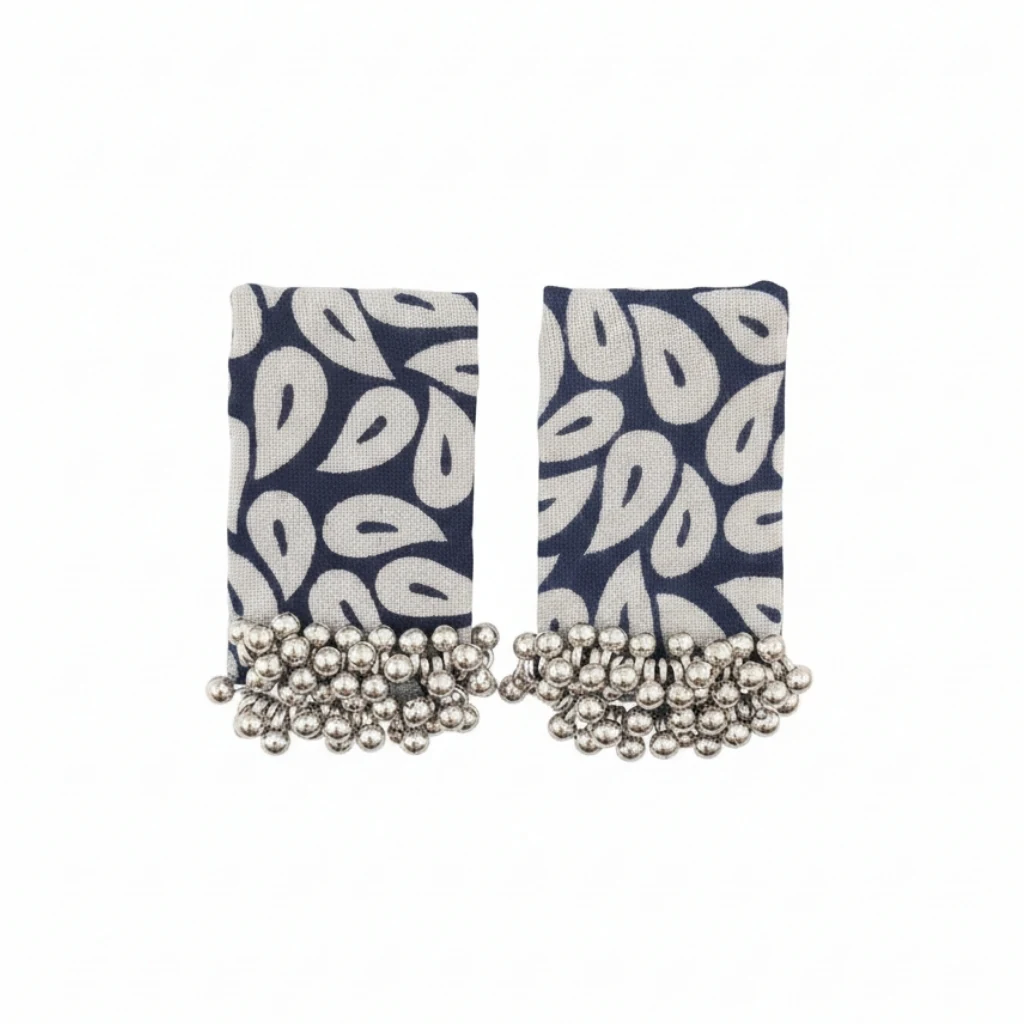 Blue and White fabric earrings 
