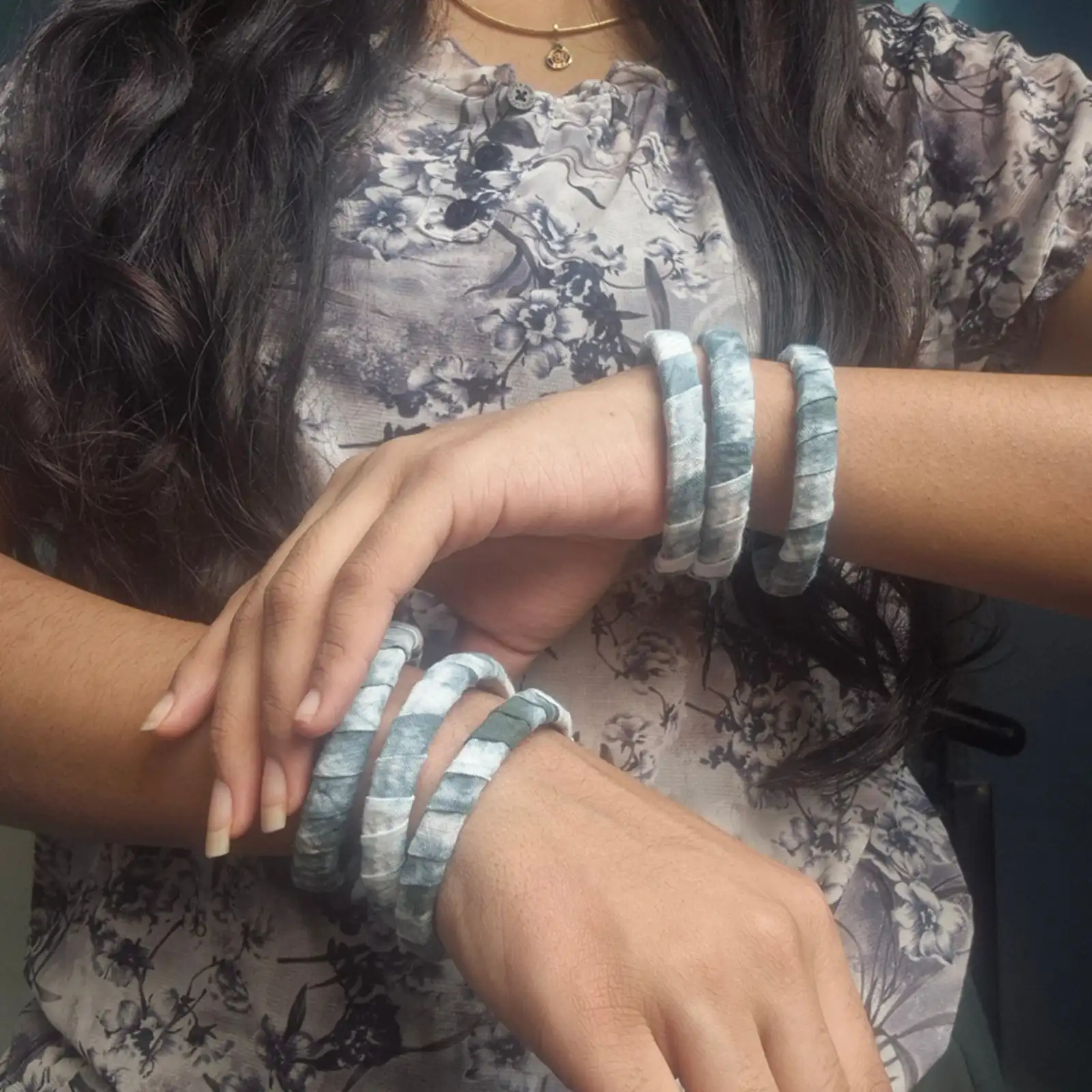 Grey Tie-dyed Fabric bangles 