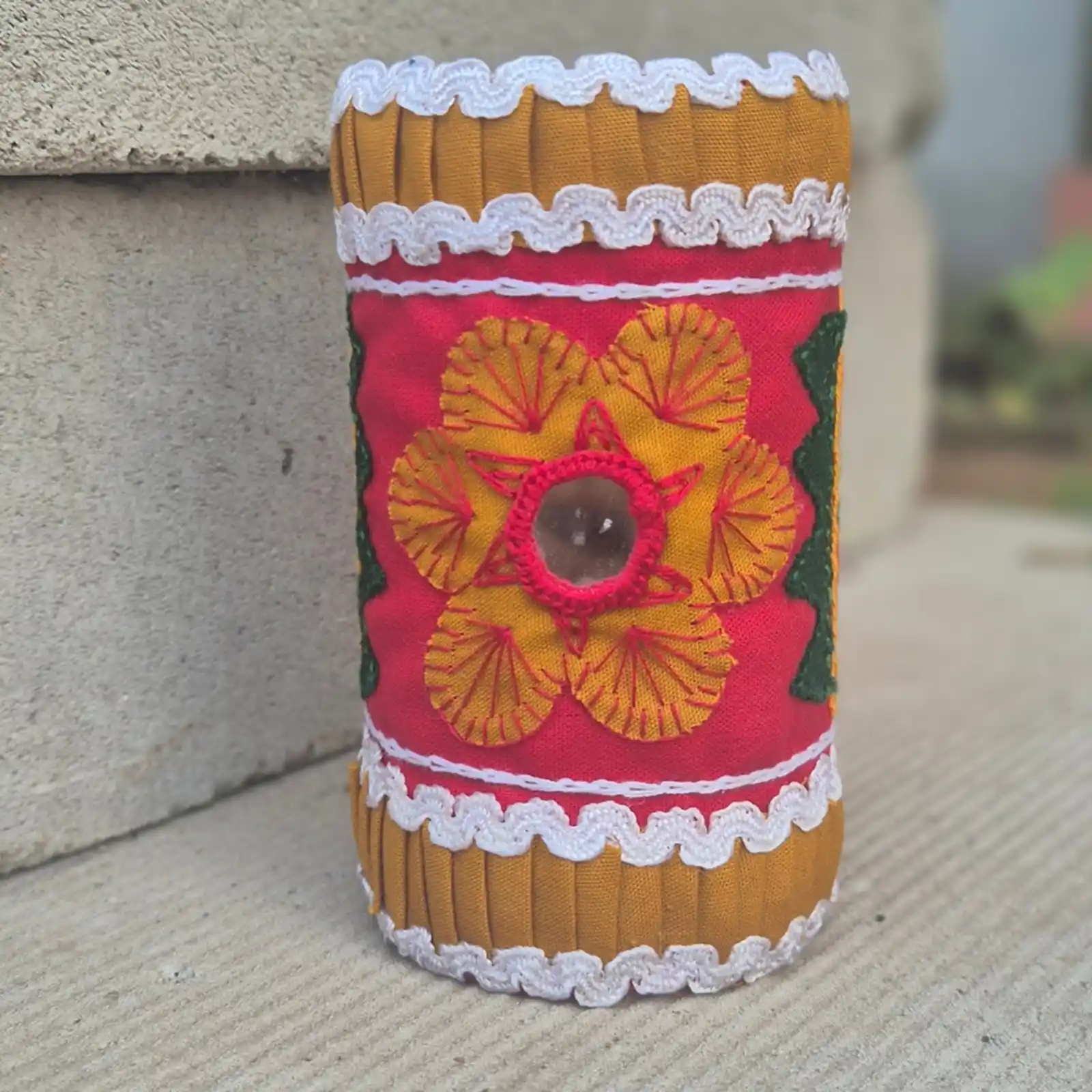  Laal Phoola - Embroidered fabric hand cuff