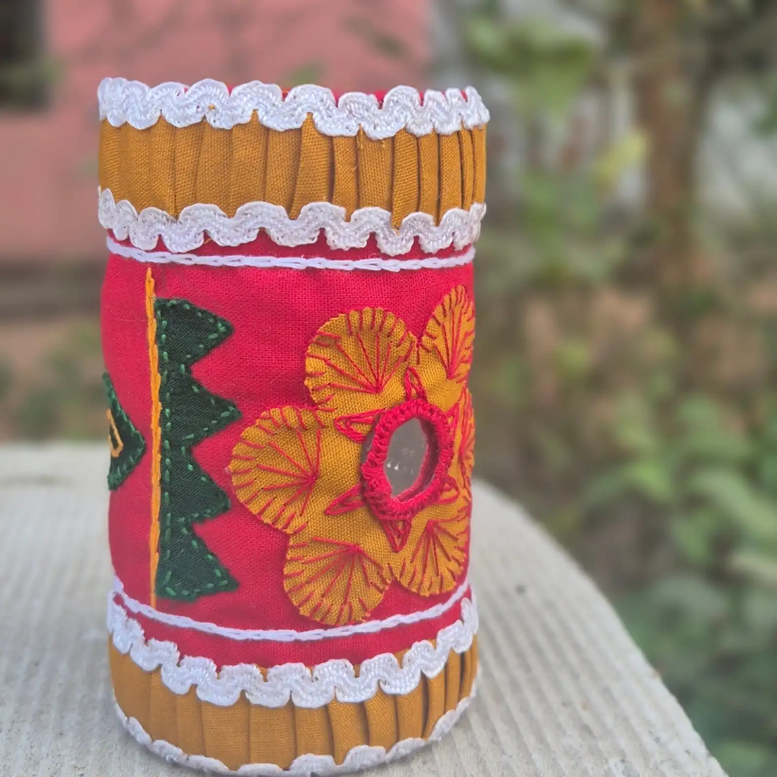  Laal Phoola - Embroidered fabric hand cuff