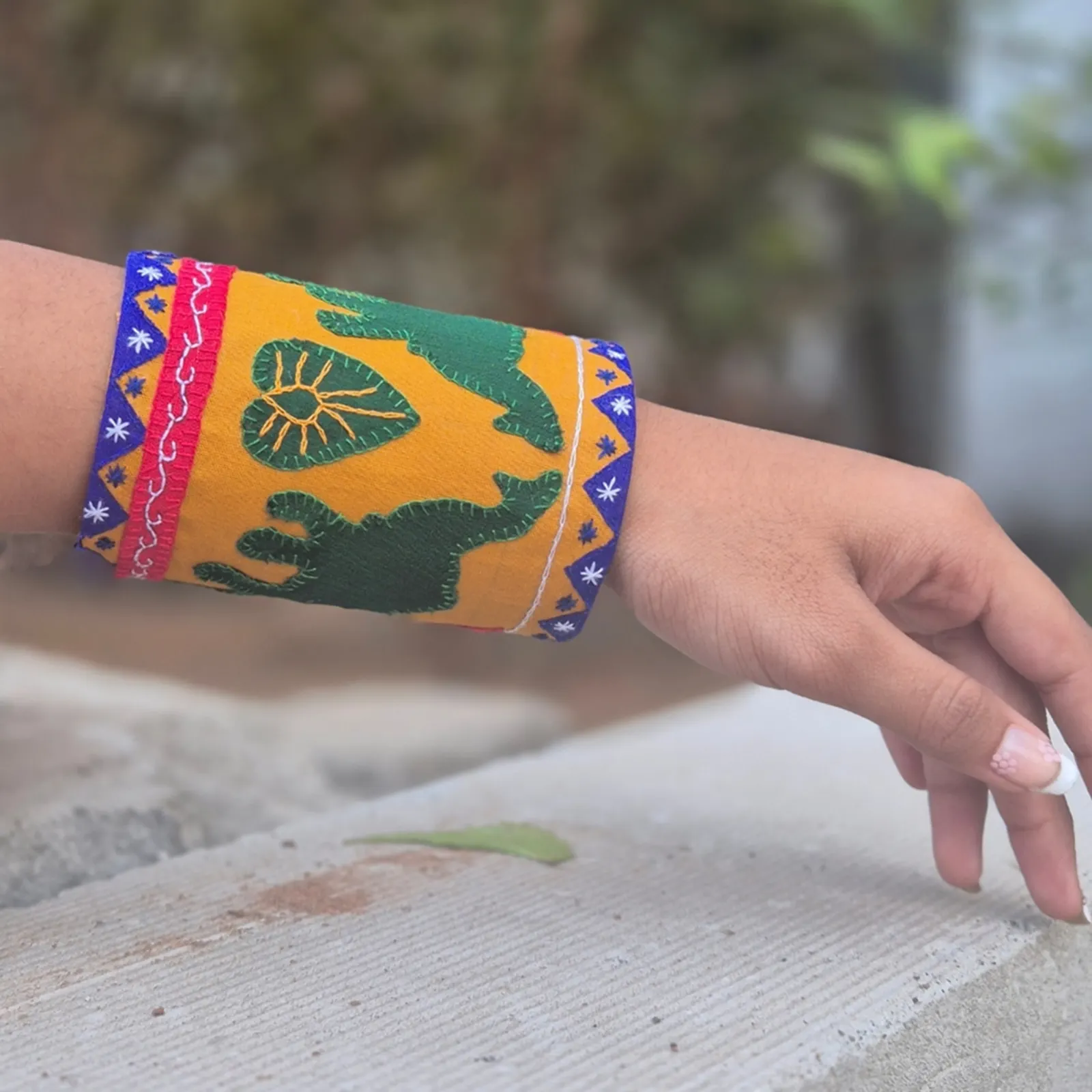 Haathi- Embroidered fabric hand cuff