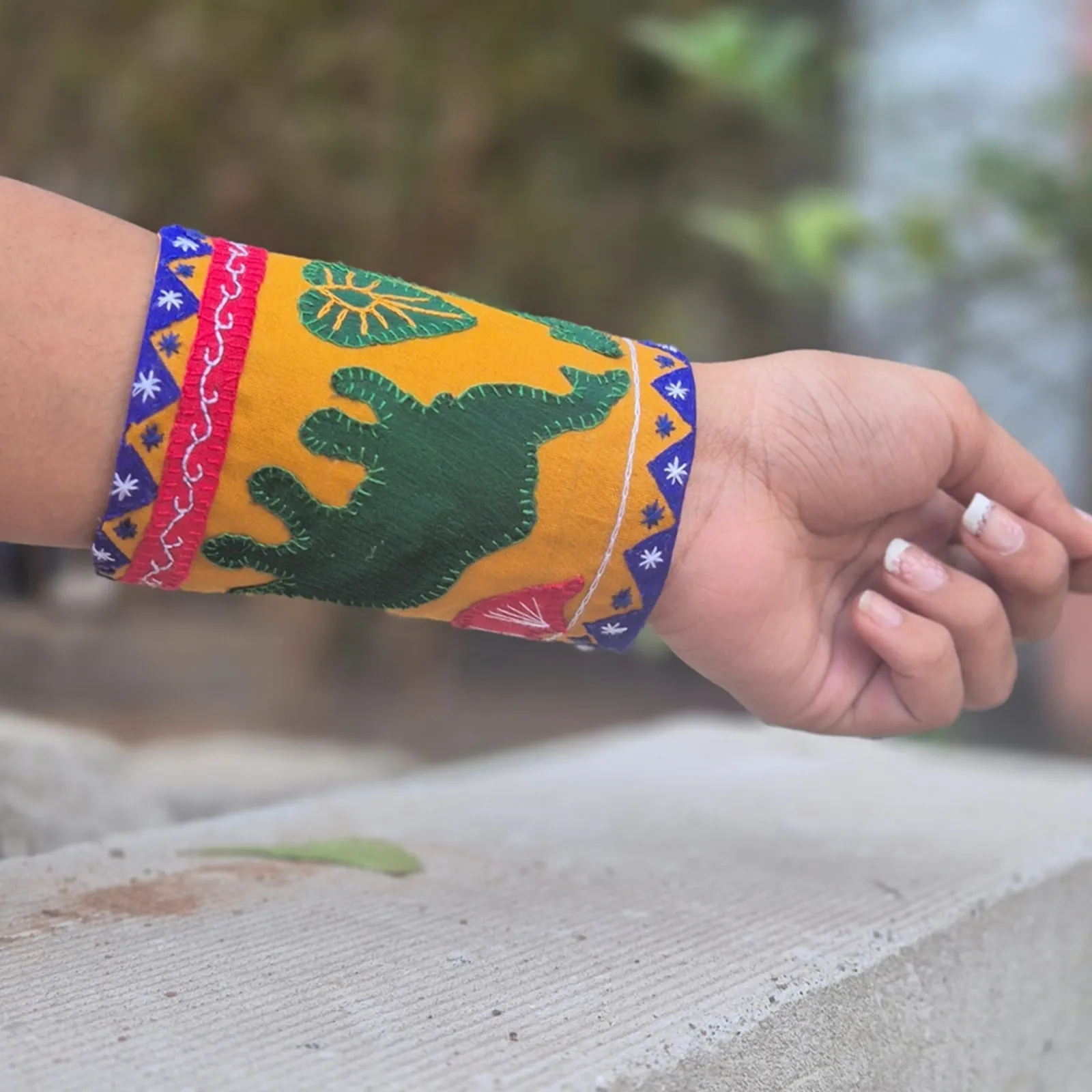 Haathi- Embroidered fabric hand cuff