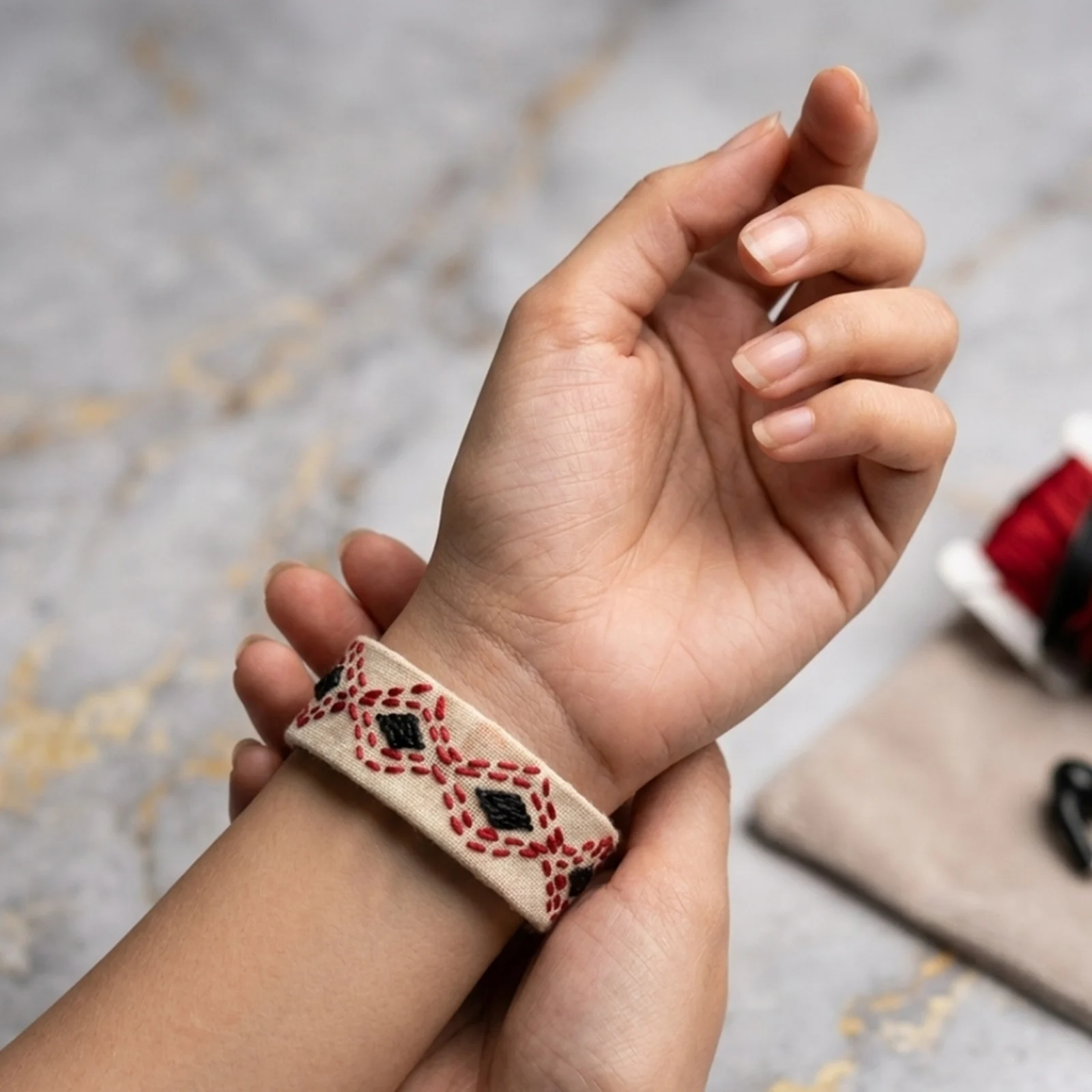 Toda Embroidery fabric hand cuff / arm cuff
