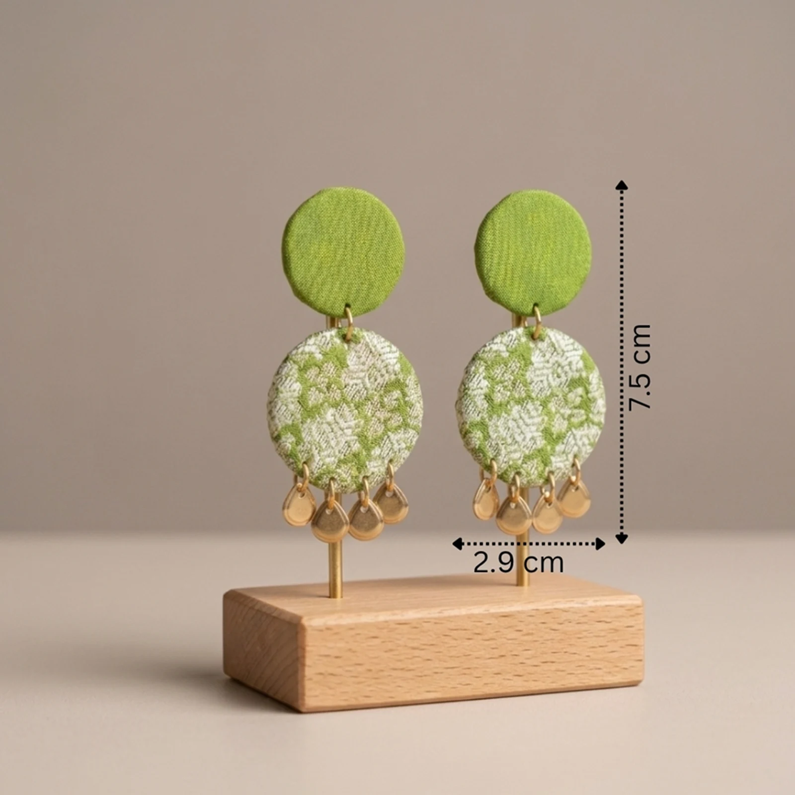 Green and Golden fabric earrings 