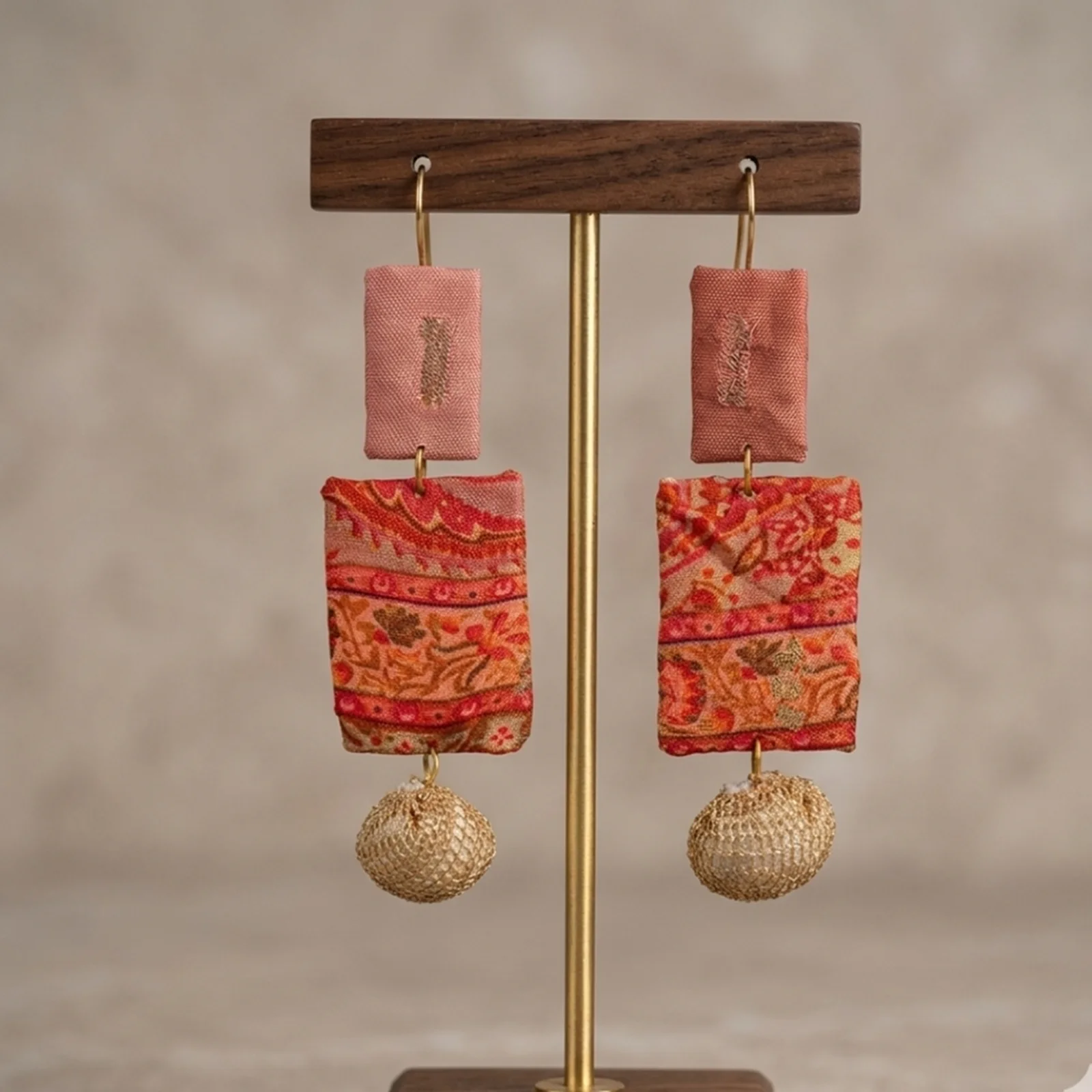 Red Multicolor fabric earrings