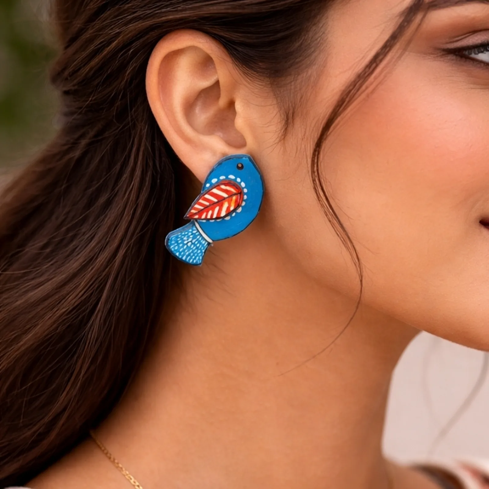 Neeli Chidiya- Painted Clay Earrings 