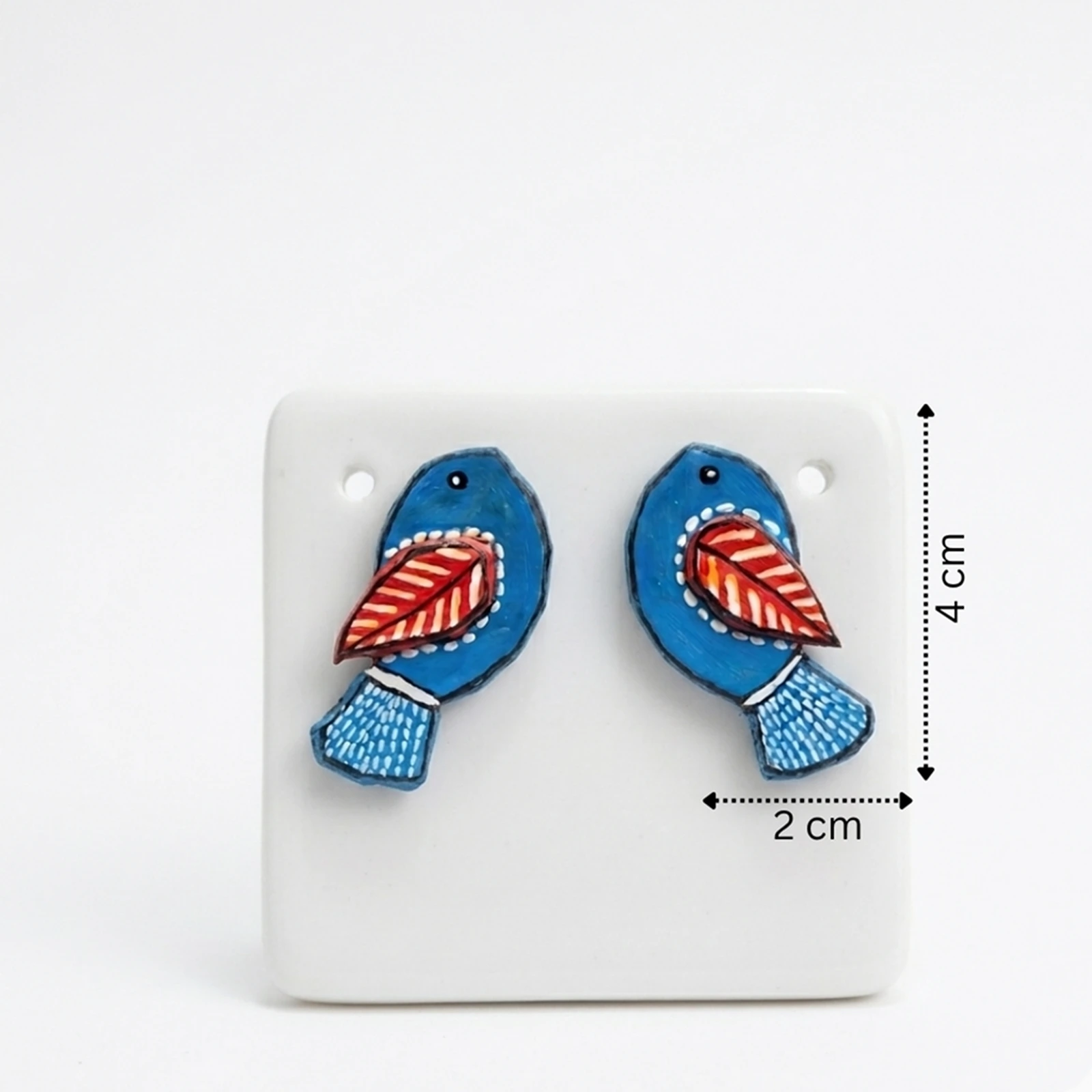 Neeli Chidiya- Painted Clay Earrings 