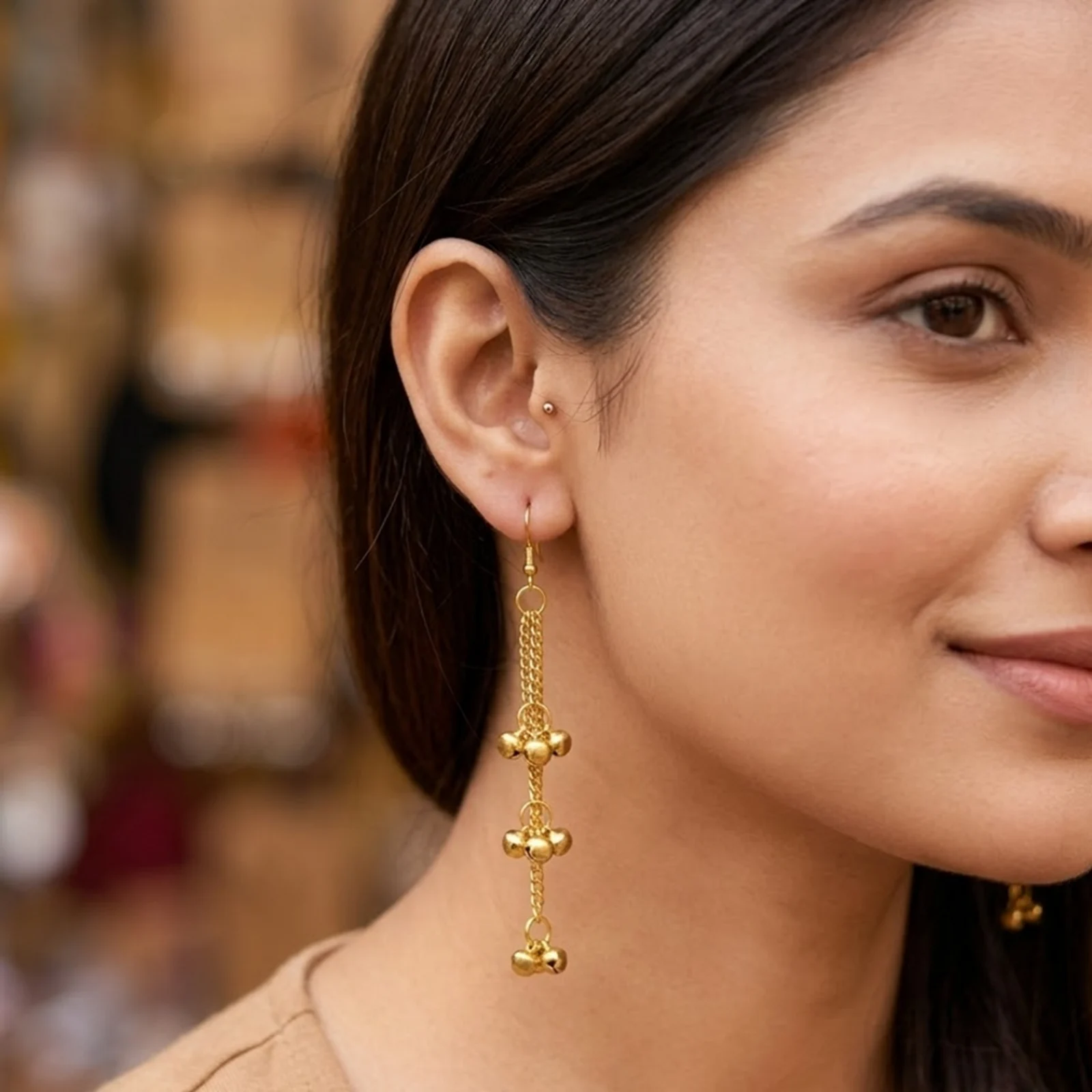 Golden Ghunghru- Handmade Oxidised Earrings