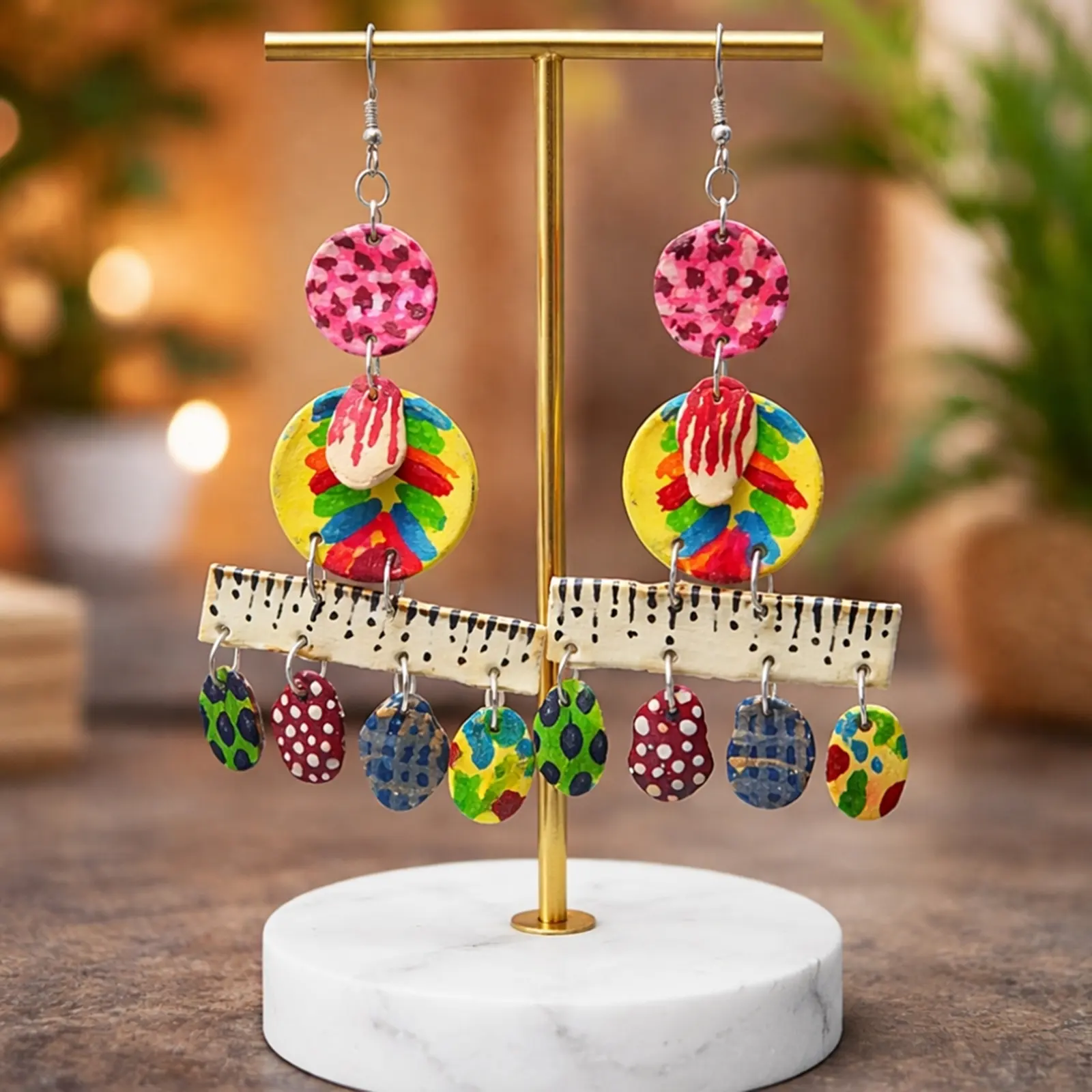 Multicolor layered-  Painted Clay Earrings 