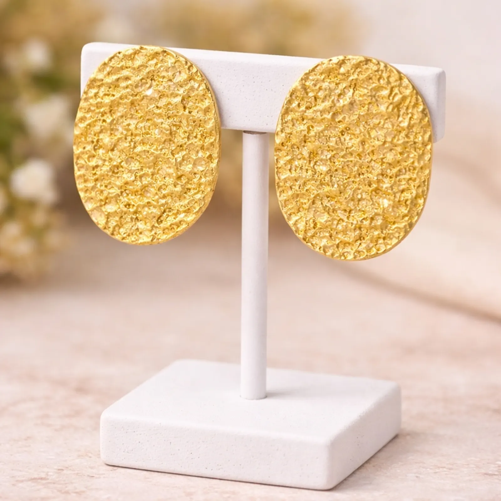 Golden Oval-  Painted Clay Earrings 