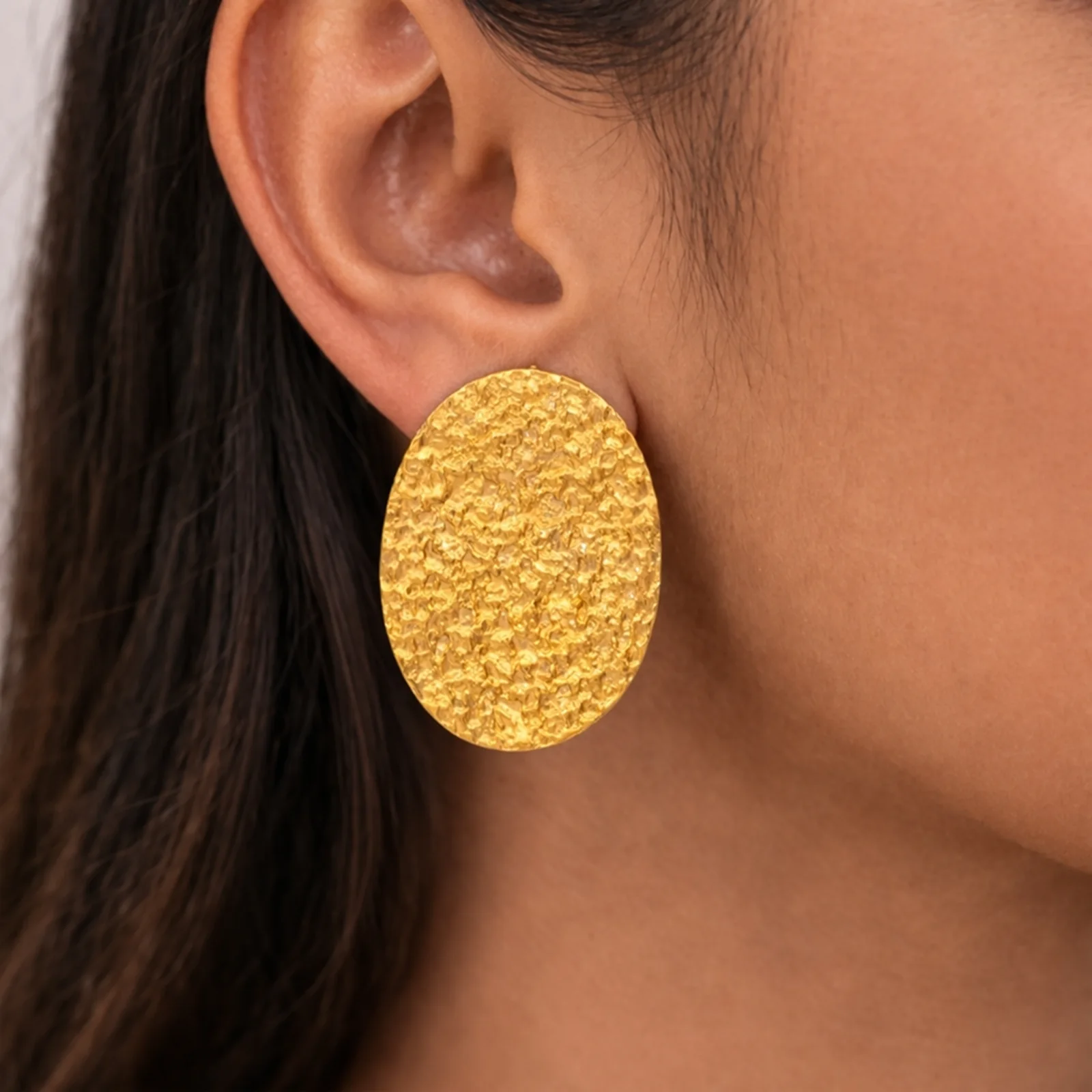 Golden Oval-  Painted Clay Earrings 