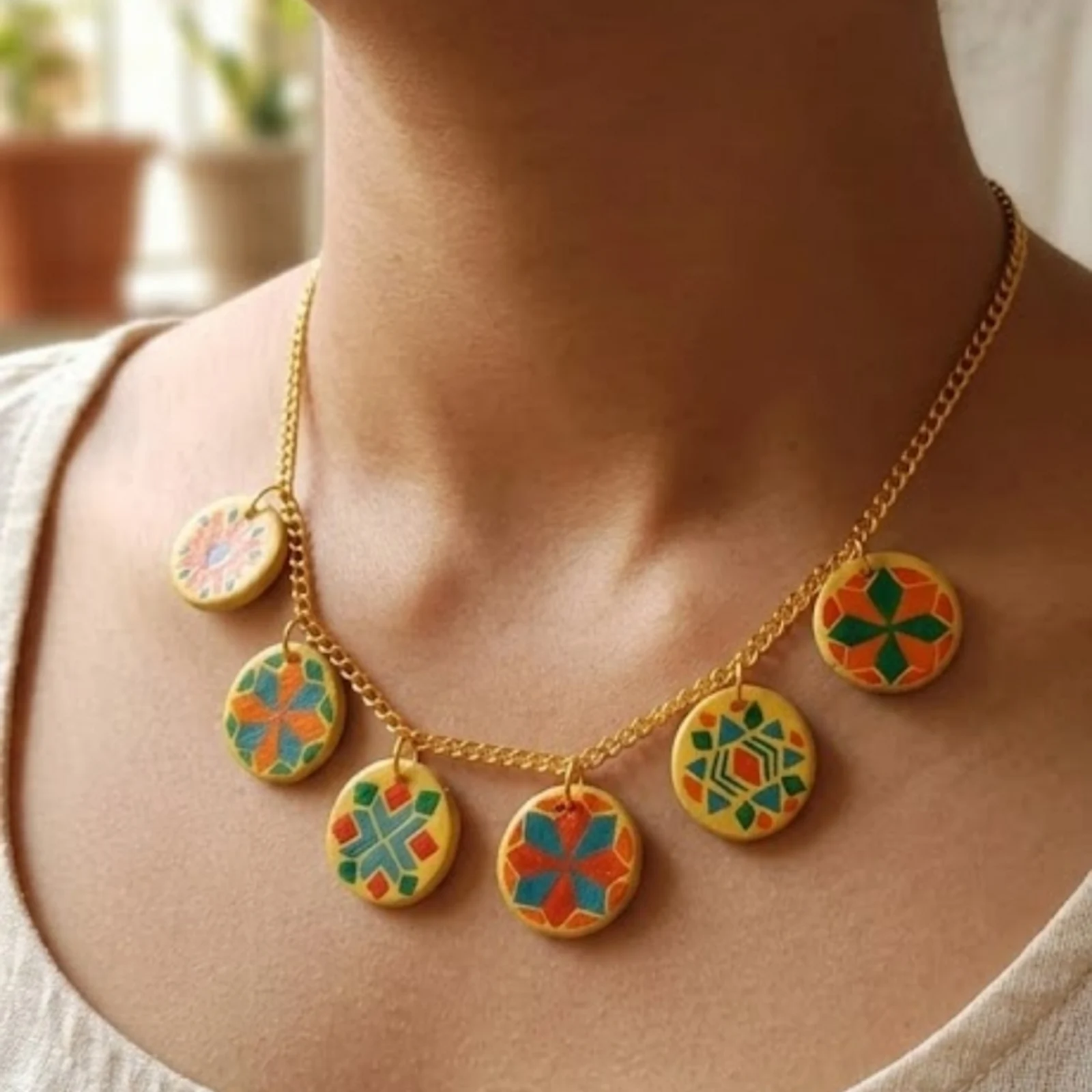 Phulkari- Painted Clay necklace