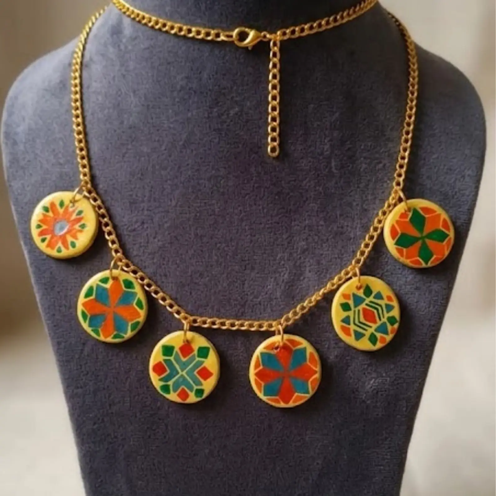 Phulkari- Painted Clay necklace