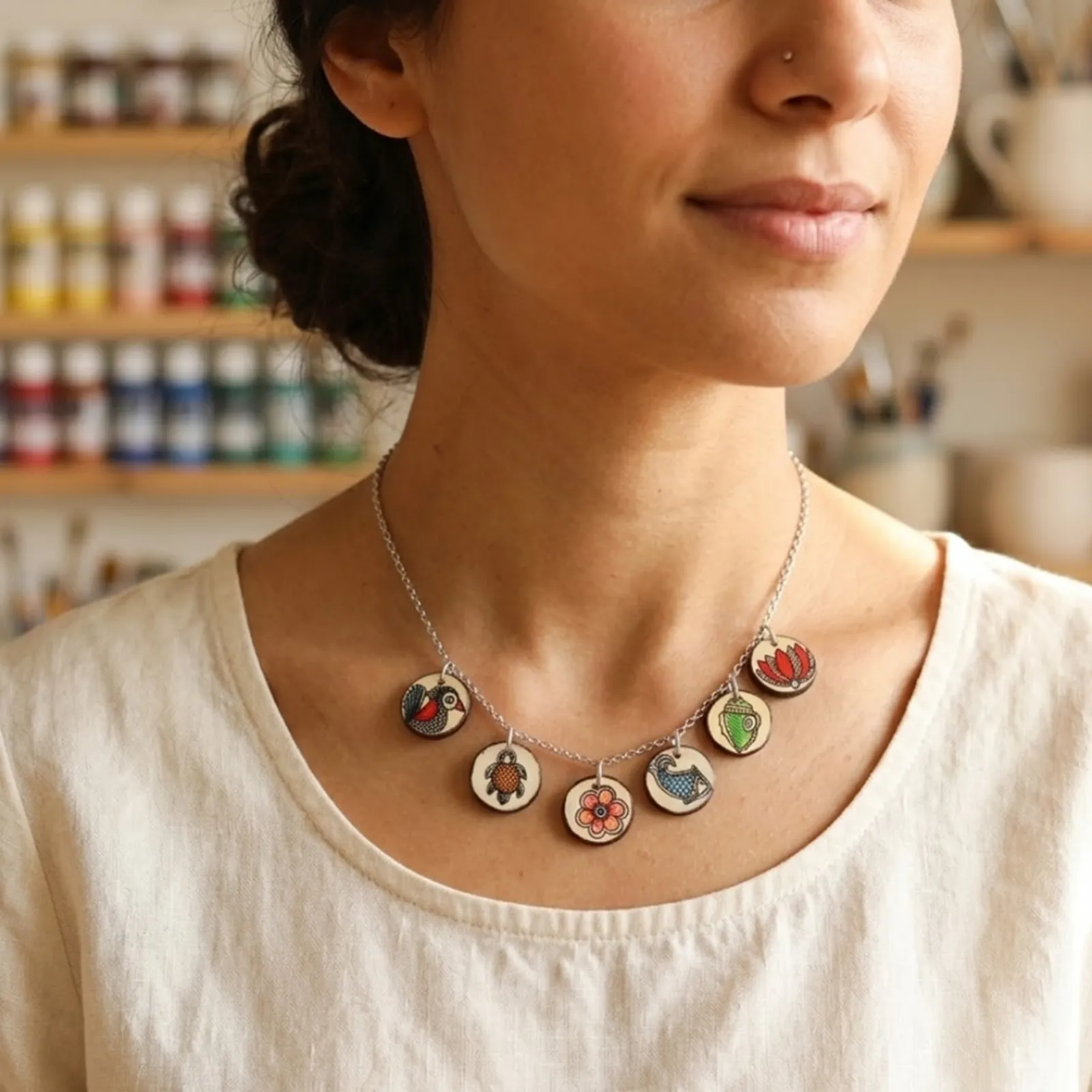 Madhubani - Painted Clay necklace